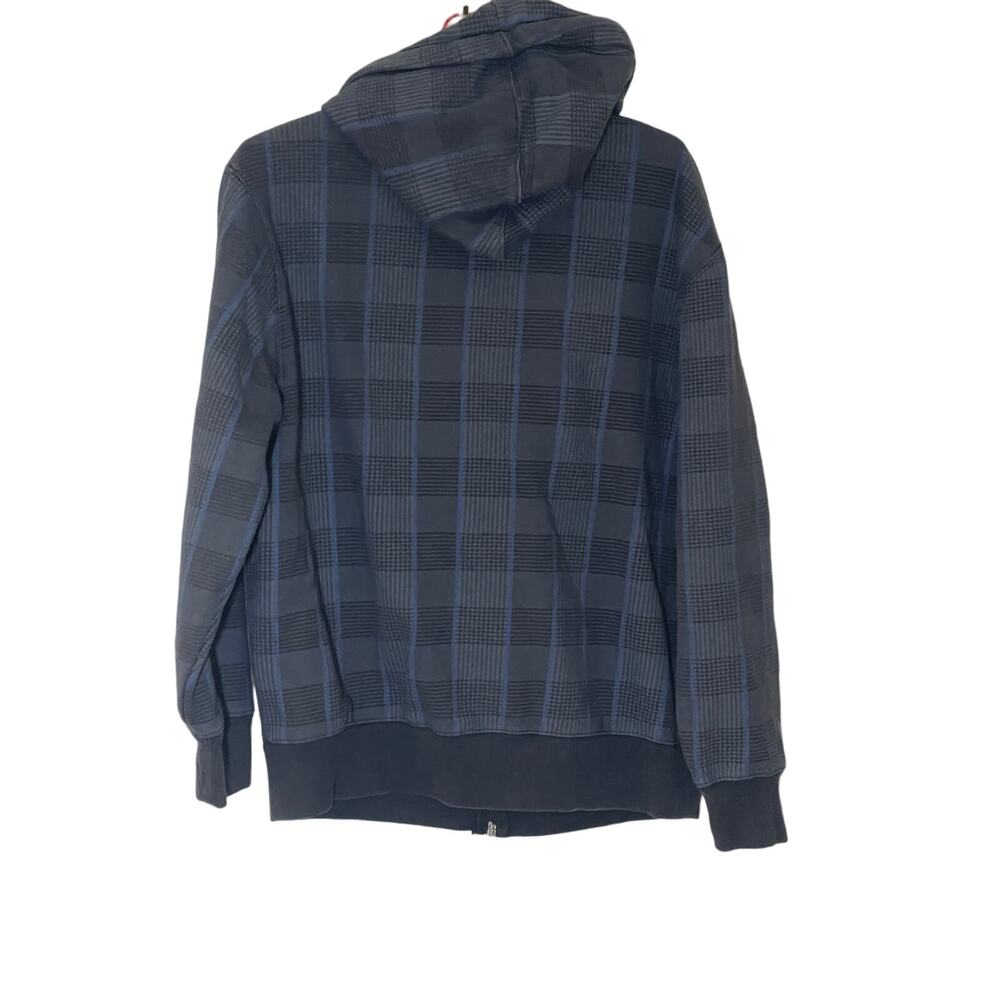 Yago Sweatshirt Jacket Mens X-Large XL Plaid Full Zip Hoodie Blue Black - Picture 5 of 9